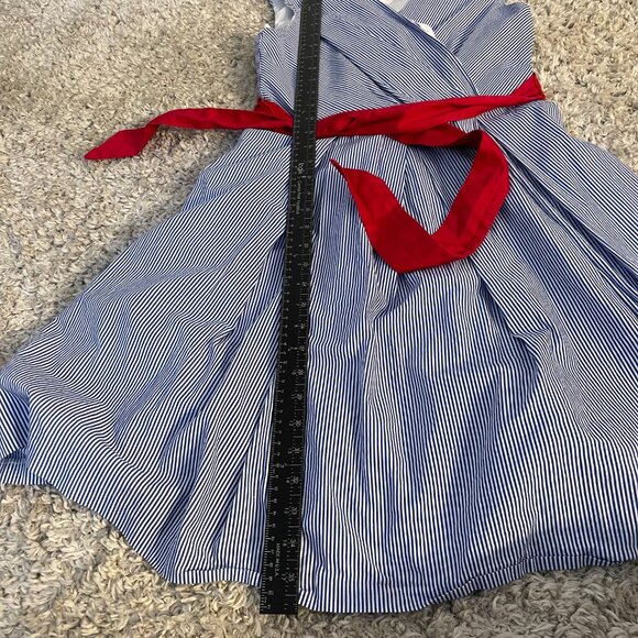 Chetta B Nautical Pinstripe Fit & Flare Dress Red Sash Size 6 - Picture 9 of 10